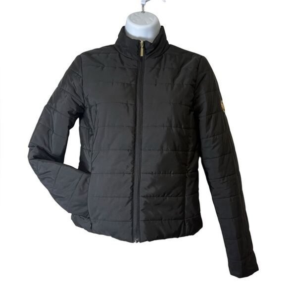 Michael Kors Black Quilted Puffer Jacket XS Gold MK Logo - Picture 1 of 6